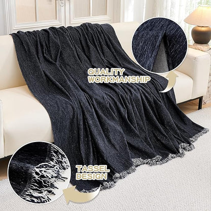 MYSKY HOME Couch Cover for Dogs, Washable Couch Covers, Non Slip Dogs Furniture Protector with Tassels, Chenille, Navy Blue, 71"x102"