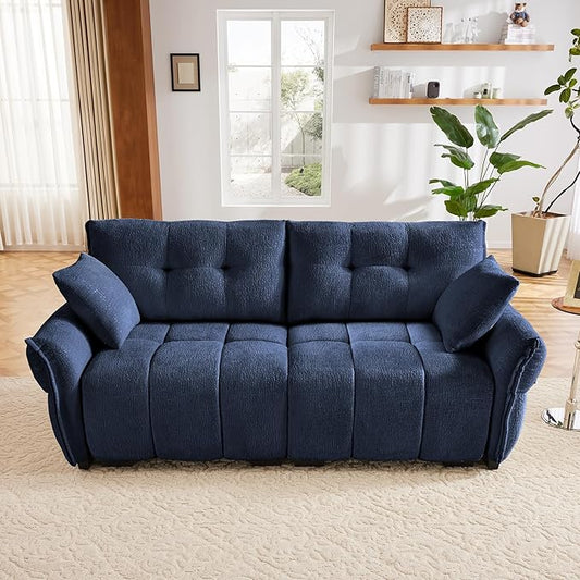 Modern Chenille Fabric 2-Seat Loveseat Sofa, Premium Upholstery Living Room Couch with Tufted Backrest & Comfortable Armrests and High-Resilience Memory Foam Cushions,Blue