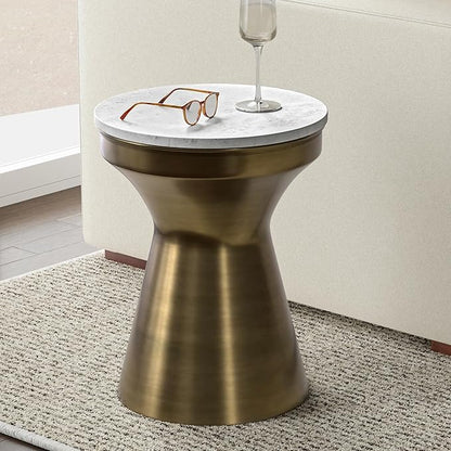 SIMPLIHOME Raquel Modern Contemporary 14 inch Wide Metal Side Table in White / Antique Brass, Fully Assembled for the Living Room and Bedroom