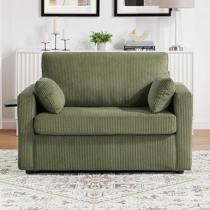 Twin Size Sofa Bed 47.2" Sleeper Sofa Loveseat Sofa with a Foldable Mattress, a Foldable Side Table, a Side Storage Pocket and Two USB Ports for Living Room, Green