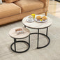 Round Coffee Table Set of 2 for Living Room,Black Small Coffee Table Living Room Table,Nesting Tables Metal Frame/Wood,Sturdy and Easy Assembly,Stacking Side Tables Bedroom,White Oak