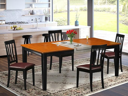 East West Furniture QUAN5-BCH-LC 5 Piece Dining Set Includes a Rectangle Dining Room Table with Butterfly Leaf and 4 Faux Leather Upholstered Chairs, 40x78 Inch, Black & Cherry
