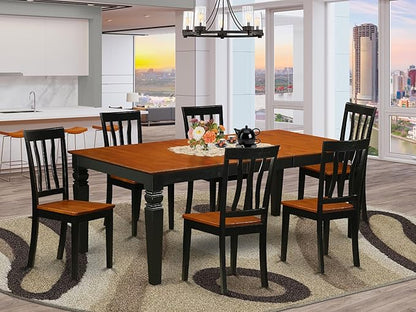 East West Furniture LGAN7-BCH-W 7 Piece Dining Set Consist of a Rectangle Dining Table with Butterfly Leaf and 6 Kitchen Chairs, 42x84 Inch, Black & Cherry