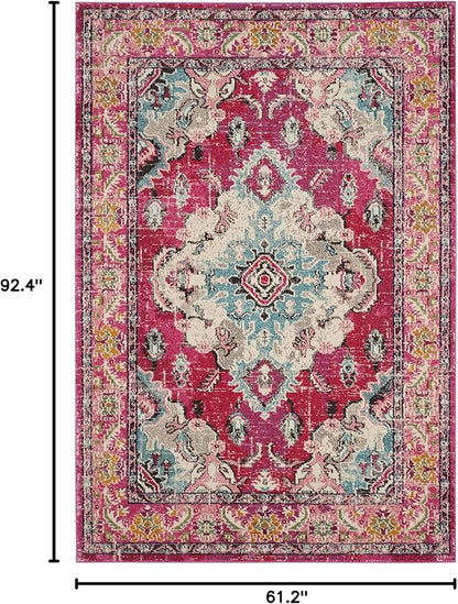 SAFAVIEH Monaco Collection Area Rug - 5'1" x 7'7", Pink & Multi, Boho Chic Medallion Distressed Design, Non-Shedding & Easy Care, Ideal for High Traffic Areas in Living Room, Bedroom (MNC243D)