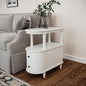 Wood End Table with 2 Drawers and Storage Shelf, Narrow Sofa Side Table for Living Room, Vintage Slim Nightstand Bedside Table for Bedroom, Slim Chair Side Table White BGA508WT