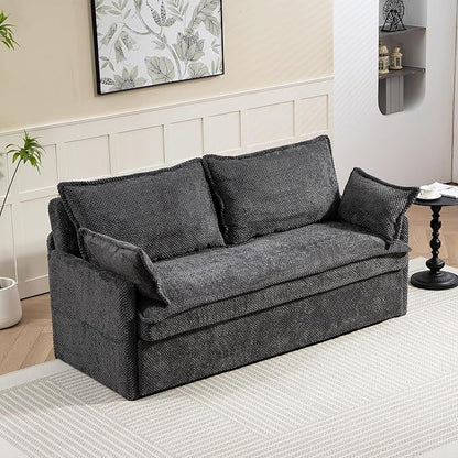 Furnimart 73.6" King Size Pull Out Sofa Bed, 3 in 1 Convertible Sleeper Bed with USB/C-Type Charging Ports & Side Pockets, Modern Futon Couch for Living Room, Apartment, Bedroom, Corduroy Dark Grey