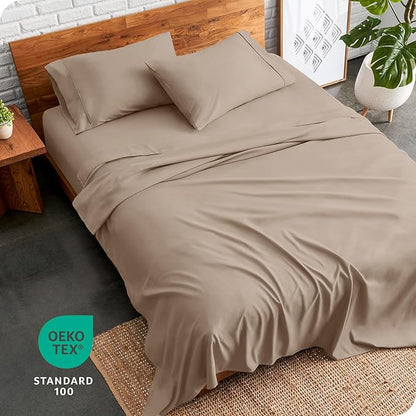 Bare Home Full XL Sheet Set - Luxury 1800 Ultra-Soft Microfiber Full Extra Long Bed Sheets - Double Brushed - Deep Pockets - Easy Fit - 4 Piece Set - Bedding Sheets & Pillowcases (Full XL, Pebble)