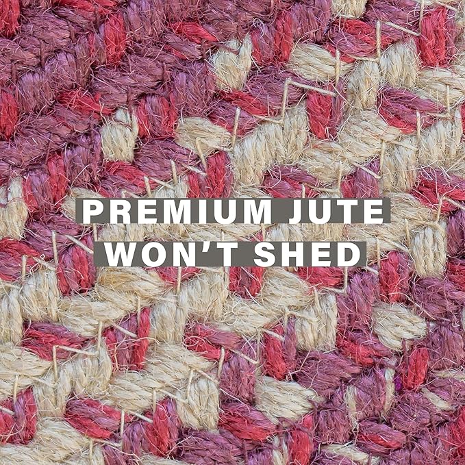 Autumn Maple Burgundy and Tan Braided Area Rug, Jute, 4x6' Rectangle - Rustic Primitive Decor for Entryway, Bedroom, Everywhere