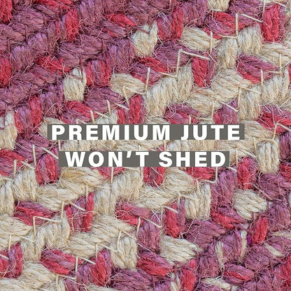 Autumn Maple Burgundy and Tan Braided Area Rug, Jute, 4x6' Rectangle - Rustic Primitive Decor for Entryway, Bedroom, Everywhere