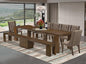 X07FO-B08-18 - 9 Pieces Dining Set Includes an Extendable Rectangle Kitchen Table, 7 Dining Chairs and 1 Modern Bench, 39x120 Inch, Antique Walnut