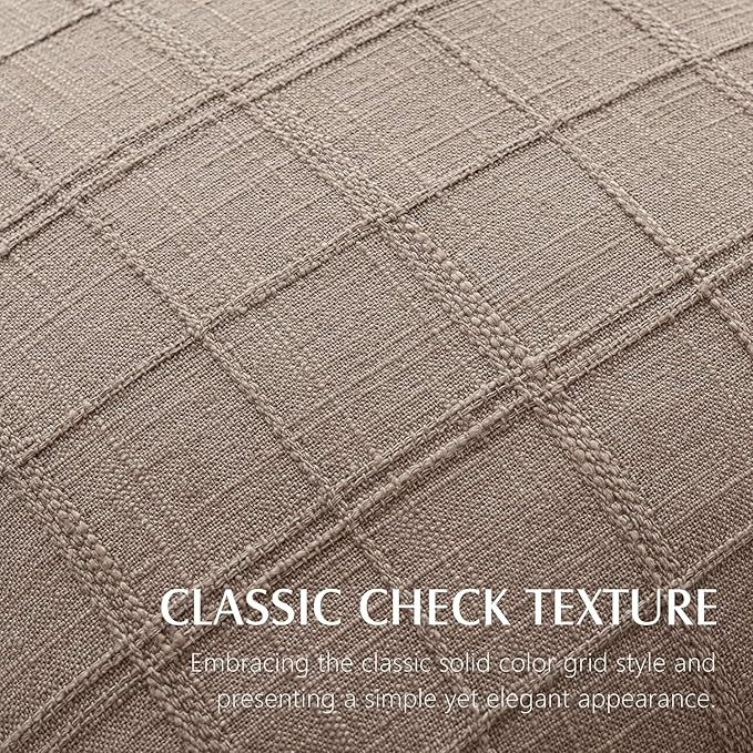 Foindtower Set of 2 Decorative Linen Check Throw Pillow Covers Neutral Farmhouse Vintage Cushion Covers Modern Boho Home Decor for Sofa Chair Couch Bedroom Living Room Outdoor,26×26 Inch,Tan Taupe