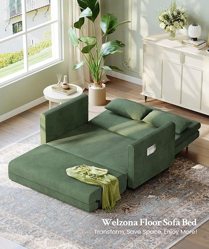 53” Convertible Sofa Bed Couch, Corduroy Couch Bed, 6-Position Loveseat Sleeper Sofa, Love Seat Sleeper Bed 23.6" Extra Deep Seat, Modern Couches for Living Room/Apartment/Home/Office, Green