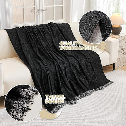 MYSKY HOME Black Couch Cover for 2 Cushion Sofa, Sectional L Shape Throw, Super Soft Washable Pet Cover, 71"x118"