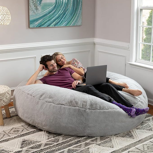 Jaxx 6 Foot Cocoon - 2-in-1 Convertible Bean Bag Bed & Large Bean Bag Chair for Adults, Silver Rabbit