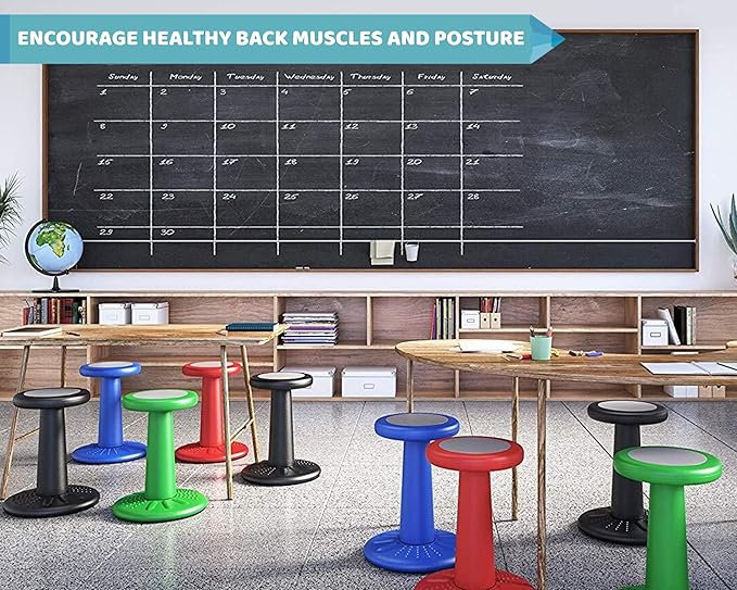 ActiveChairs Kids Wobble Chair, Flexible Elementary Classroom Seating, Improves Focus, Posture and Helps ADHD/ADD, Sensory Chair, Active Fidget Chairs, Pre-Teen 17.75" Stool, Ages 7-12, Black