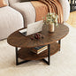 Solid Wood Oval Coffee Table with Cross Metal Legs, 43.3in Modern Industrail Center Table with Open Shelf Cocktail Tea Table for Living Room Bedroom, Rustic Brown 1811NC
