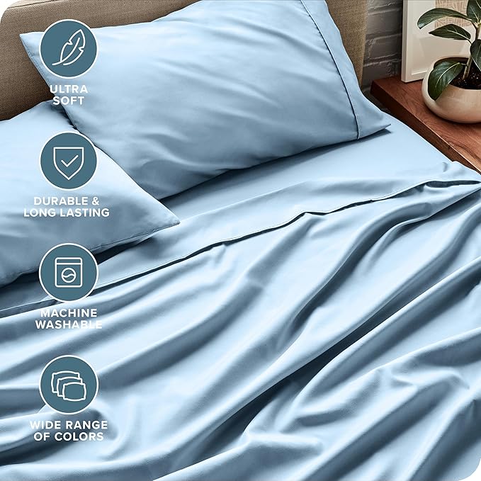 Bare Home Twin XL Sheet Set - College Dorm Size - Luxury 1800 Ultra-Soft Microfiber Twin Extra Long Bed Sheets - Deep Pockets - Easy Fit - Extra Soft - 3 Piece Set - Bed Sheets (Twin XL, Light Blue)