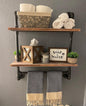 SSS Furniture Industrial Pipe Shelf Bathroom Shelves Wall Mounted, 2 Tier 19.6in Rustic Wood Floating Shroom Decor Wall Shelfelves with Towel Bar, Farmhouse Rustic Bath