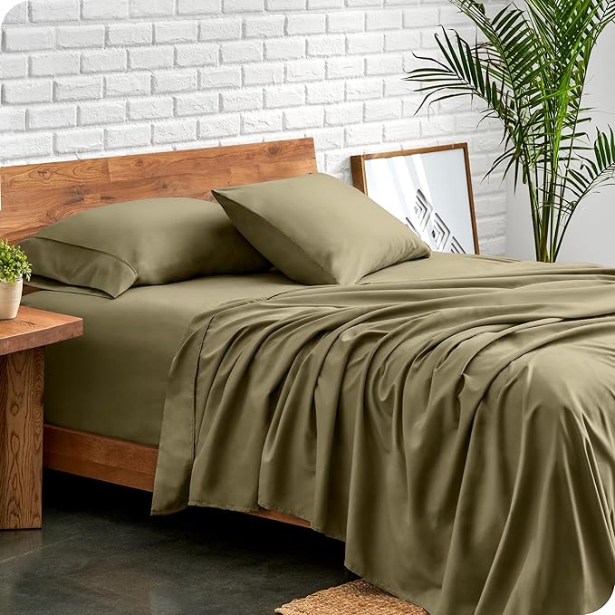 Bare Home King Sheet Set - Luxury 1800 Ultra-Soft Microfiber King Bed Sheets - Double Brushed - Deep Pockets - Easy Fit - 4 Piece Set - Bedding Sheets & Pillowcases (King, Olive)
