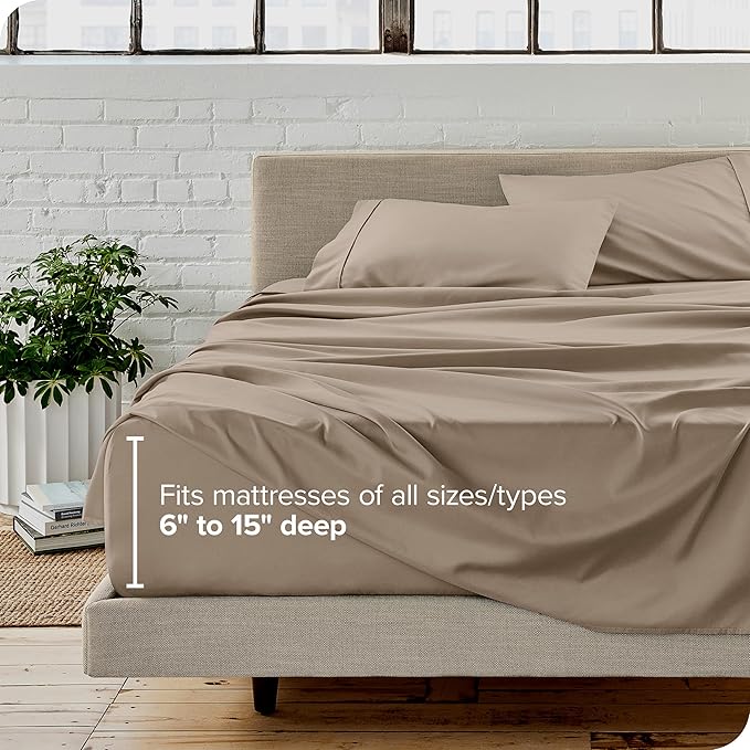 Bare Home Full XL Sheet Set - Luxury 1800 Ultra-Soft Microfiber Full Extra Long Bed Sheets - Double Brushed - Deep Pockets - Easy Fit - 4 Piece Set - Bedding Sheets & Pillowcases (Full XL, Pebble)