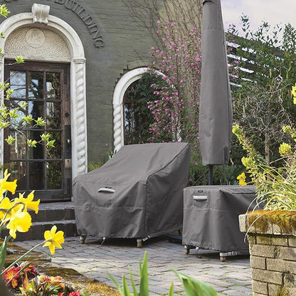 Classic Accessories Ravenna Water-Resistant 88 Inch Rectangular/Oval Patio Table & Chair Set Cover, Medium, Taupe, brown, Outdoor Table Cover