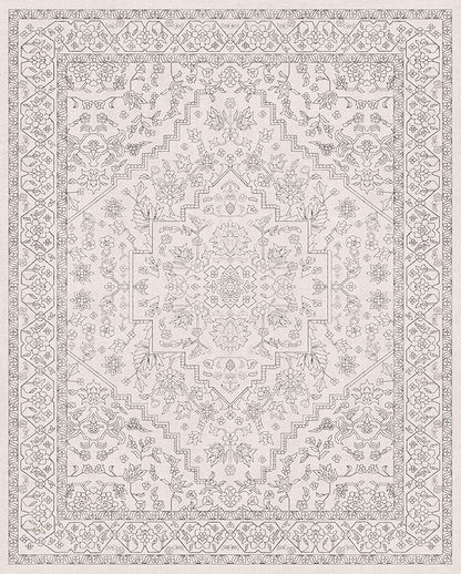GENIMO 10x14 Area Rugs for Living Room, Machine Washable Non Slip Vintage Rugs, Low Pile Lightweight Chenille Print Rug for Bedroom, Dining Room, Home Office, Beige Line