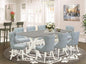 East West Furniture X097SI215-9 9 Piece Kitchen Table & Chairs Set Includes a Rectangle Dining Room Table with X-Legs and 8 Baby Blue Linen Fabric Parsons Chairs, 40x72 Inch, Multi-Color