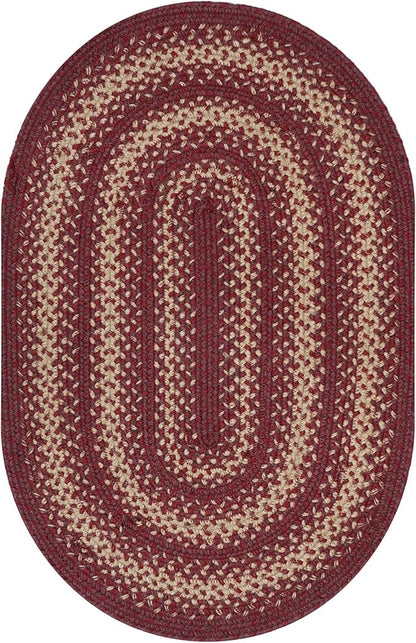 Autumn Maple Burgundy and Tan Oval Braided Rug, Jute, 27"x45" - Rustic Primitive Decor for Entryway, Kitchen, Everywhere