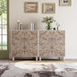 COSIEST Set of 2 32" Buffet Sideboard Cabinets with Storage, Accent Cabinet with Push-to-Open Doors, Vintage Lotus Carved Pinewood Doors, Entryway Console for Living Room, Kitchen, Hallway, Gray