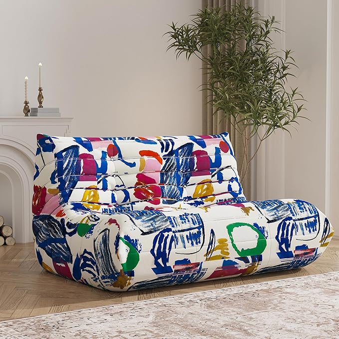 Bean Bag Chair, Loveseat Fireside Chair Bean Bag Sofa Large Bean Bag Chair for Adults, 2 Seater Bean Bag Chairs for Teens with High Density Comfortable Foam, Bean Bag for Living Room (Multicolor)