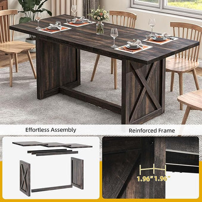 DWVO Farmhouse Large Dining Table for 6-8 People, 70.8 Inch Rectangular Wood Dining Table, Rustic Kitchen Dinner Table with X Solid Legs for Dining Room Grey