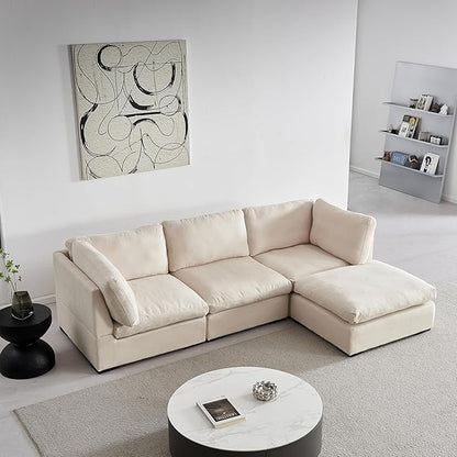 Modern L-Shaped Sectional Sofa with Chaise Lounge Furniture Set , Minimalist Style Comfy Chenille Upholstery Corner Couch with Throw Pillows ,Free Combination Convertible Sofa&Couches for Living Room