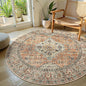Lahome Oriental Washable Round Area Rug, Non-Slip Round Rugs 6ft Ultra-Thin, Soft Large Throw Circle Carpet for Living Room Bedroom Kitchen Nursery, Peach/Orange