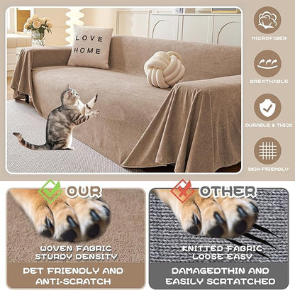 MYSKY HOME Couch Cover Sofa Covers for 2-3 Cushion Couch, Non-Slip Dog Furniture Protector Cover for Sofa, Couch Protector, Couch Covers for Sectional Sofa, 71" x 118", Khaki