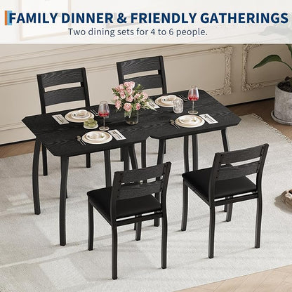 GAOMON Dining Table Set for 2, 3 Piece Small Kitchen Table and 2 Upholstered Chairs with Metal Frame & Wood Grain Tabletop for Small Space, Apartment, Kitchen, Dining Room, Black
