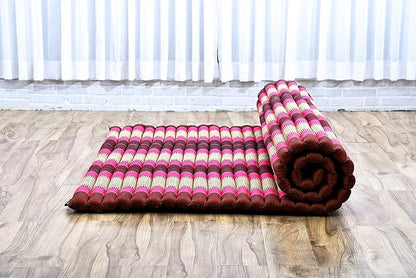 Leewadee - Foldable Floor Mattress - Japanese Roll Up Futon -Trifold Tatami Mat- Guest Floor Bed - Camping Mattress - Thai Massage Mat, Kapok Filled, 75 x 57 inches, Auburn Pink