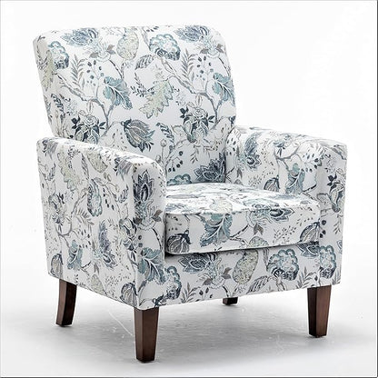 Container Furniture Direct Contemporary Accent Arm Chair with Birch Wood Frame and Velvet Upholstery, Armchair for Office and Living Room Decor, Removable Cushions, 07 Printed Fabric