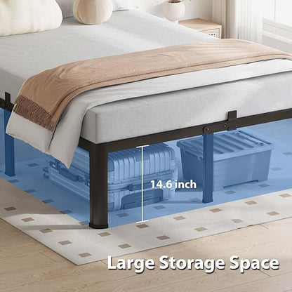 16 Inch Full Size Bed Frame, 3500Lbs Heavy Duty Metal Platform with Round Corner Legs Mattress Slide Stopper, Steel Slat Support No Box Spring Needed, Noise Free, Non-Slip, Easy Assembly