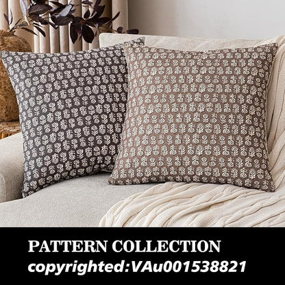 Foindtower Set of 2 Decorative Neutral Floral Print Throw Pillow Covers Vintage Accent Farmhouse Cushion Covers Boho Home Decor for Sofa Couch Chair Bedroom Living Room Outdoor,22×22 Inch,Brown