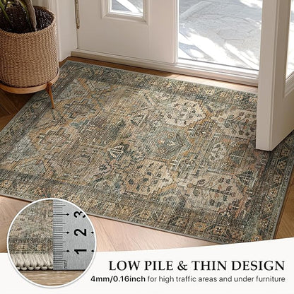 GENIMO 2x8 Runner Rugs for Hallway, Machine Washable Non Slip Vintage Rugs, Low Pile Lightweight Soft Print Rug for enrtyway, Corridor, Home Office, Kitchen, Warm Taupe