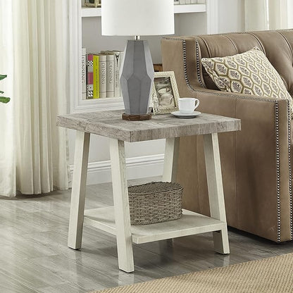 Roundhill Furniture Athens Contemporary 3-Piece Wood Shelf Coffee Table Set, Weathered Gray and Beige