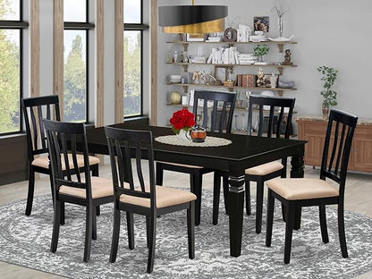 East West Furniture LGAN7-BLK-C 7 Piece Kitchen Table Set Consist of a Rectangle Dining Table with Butterfly Leaf and 6 Linen Fabric Dining Room Chairs, 42x84 Inch, Black