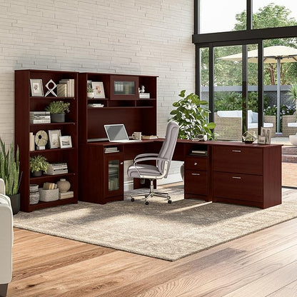 Bush Furniture Tall 5 Shelf Bookcase, Large Open Bookshelf, Sturdy Display Cabinet for Living Room or Home Office, Cabot Collection, Harvest Cherry