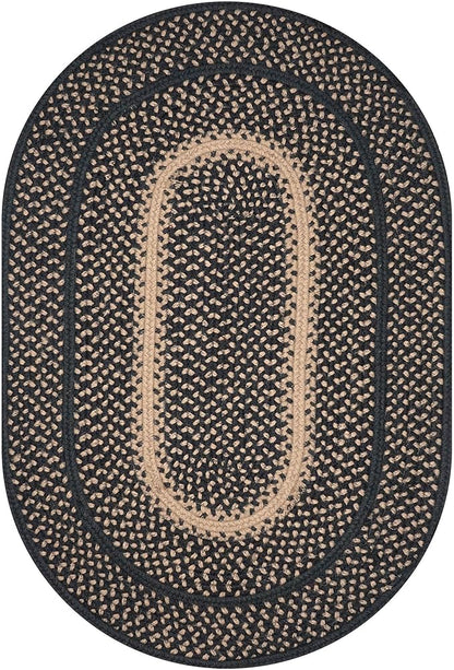 Homespice Manchester Braided Oval Rugs 20x30 - Black and Tan Jute Kitchen Rug for Country Primitive Decor