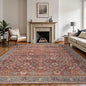 8X10 Area Rugs Machine Washable Rugs for Living Room, Vintage Boho Large Rugs for Bedroom Dining Room, Non Slip Indoor Soft Distressed Lightweight Thin Low Pile Carpet, Red Brown