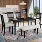 Merax 6-Piece Retro Dining Table Set, 6 Seats Wooden Rectangular Table, with 4 Chairs & 1 Bench for Kitchen Room, Classic Furniture, Dovetall Grey