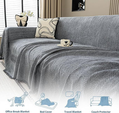 Nobildonna Sofa Cover Washable Soft Thicken Chenille Couch Cover with Tassel,Waterproof Sofa Slipcover for 3-4 Cushion Couch,Sectional Sofa,L-Shaped Furniture Protector Pet-Friendly,Dark Gray 71x150