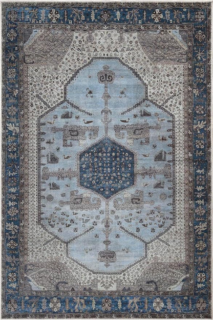 Keen Home Design 5x7 Rug - Machine Washable Area Rug with Non-Slip Backing, Ideal for Living Room, Dining Room, Bedroom - Vintage, Easy Clean, Durable, Low Pile Rug - (5' x 7')