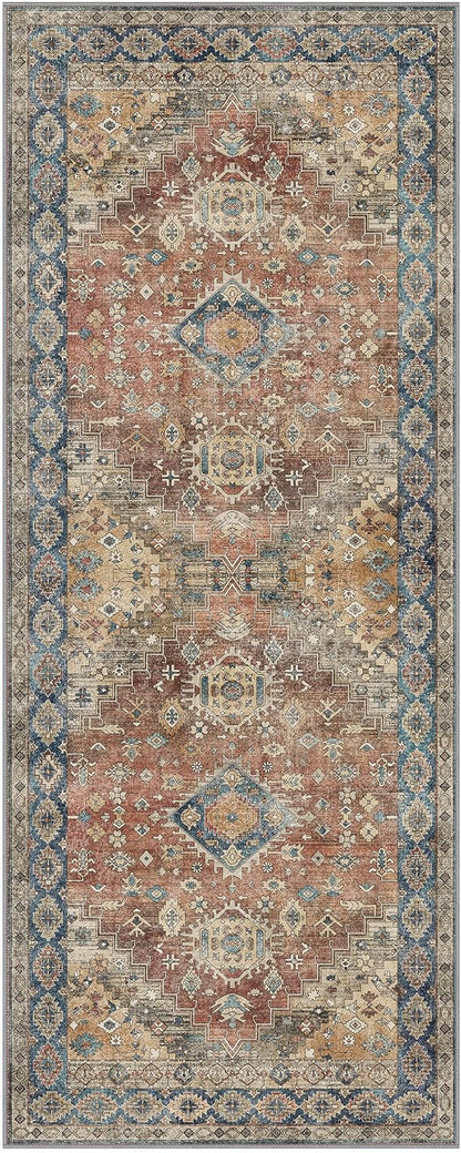 GENIMO Runner Rug 2x5 Non Slip Machine Washable Vintage Hallway Runner Rug, Low Pile Lightweight Rugs for Entryway, Hallway, Kitchen and Corridor, Antique Red