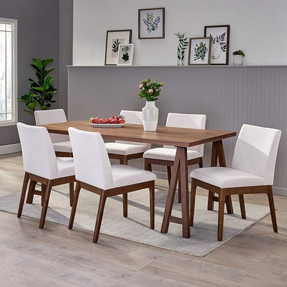 Christopher Knight Home Benson Mid-Century Modern 7 Piece Dining Set, Light Beige and Walnut